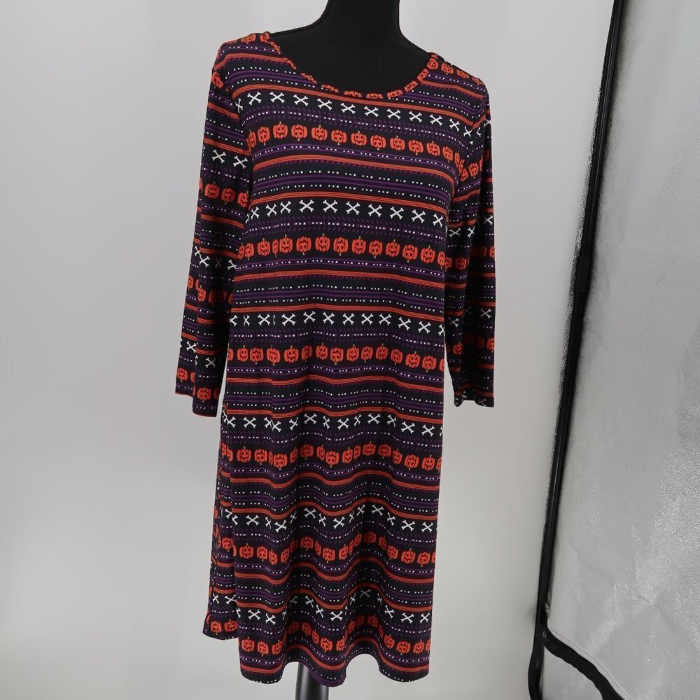 Dress Works Halloween Pumpkins Jack-o-lanterns Bones T-Shirt Dress Size Medium